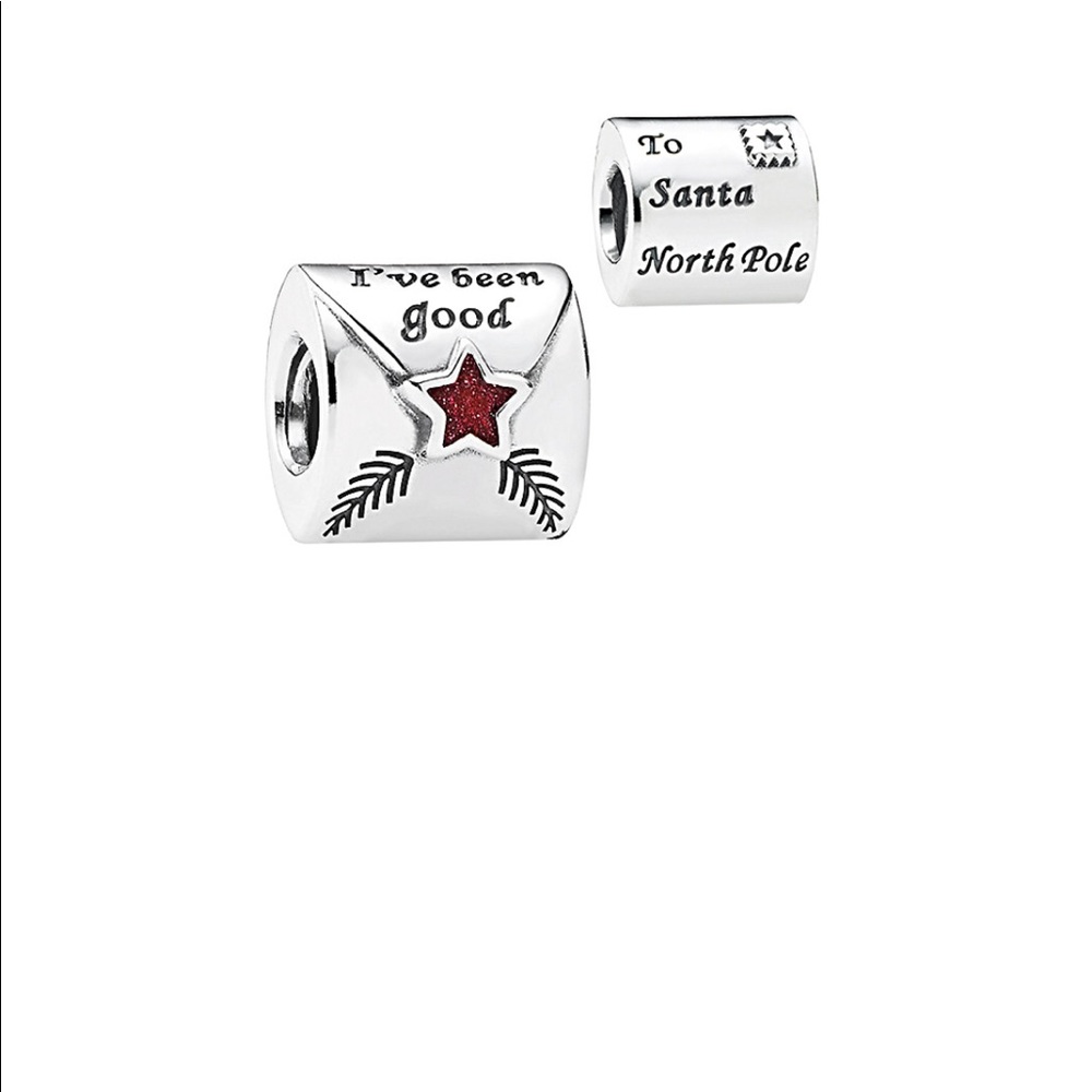 Pandora silver enamel letter to Santa charm